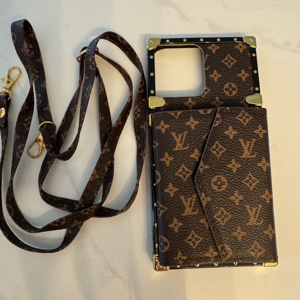 Luxury Brown Designer Phone Case with Strap